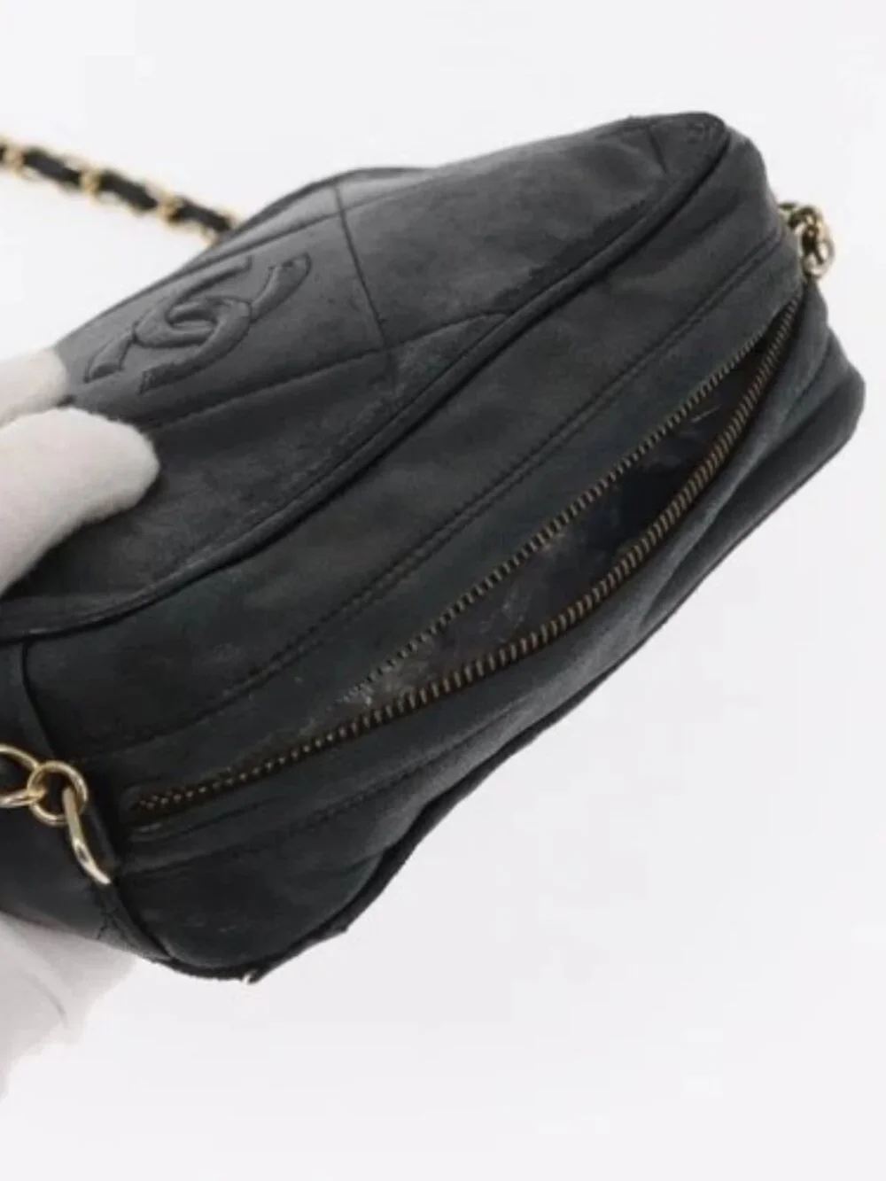 CHANEL Matelasse Chain Shoulder Bag Lamb Skin Black Gold CC Auth BA8251